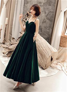 Picture of Dark Green Chic Straps Velvet Long Bridesmaid Dresses Party Dresses, Velvet Evening Dresses